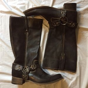 BedStu Brown Leather Suede Harness Boots